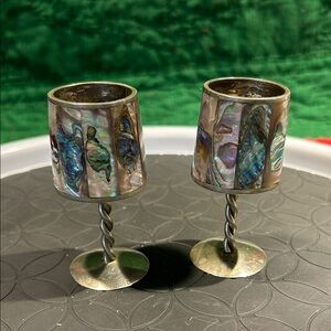 Elegant Silver Abalone Shell Shoot Glasses 
Made in Mexico
